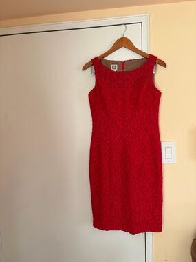 Anne Klein Vibrant Red Lace Midi Dress